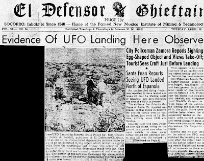 Evidence of UFO Landing Here Observe (Combined) - El Defensor Chieftan 4-28-1964