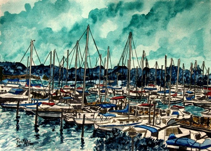 Watercolor Paintings Art by Derek McCrea Painting of boats Marina