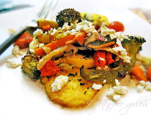 roasted vegetables on broiled polenta