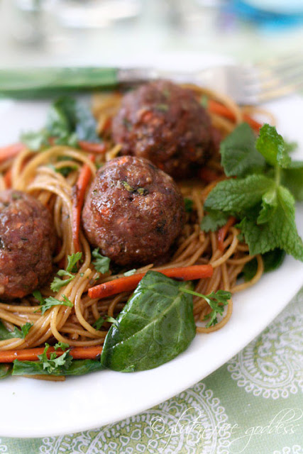 Asian style turkey meatballs with noodles