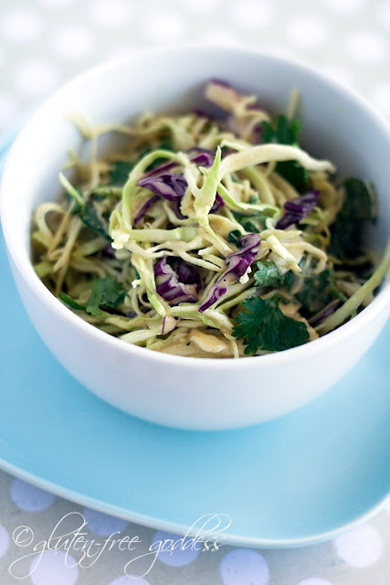 Easy coleslaw recipe with peanut dressing that is dairy-free, vegan and gluten-free 