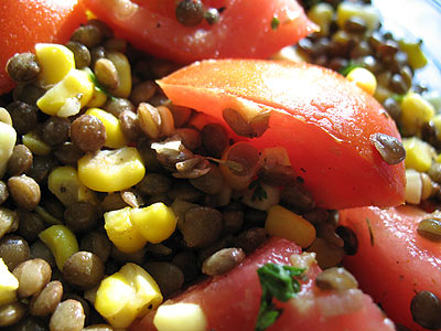 French Lentil Salad with Sweet Corn and Tomato