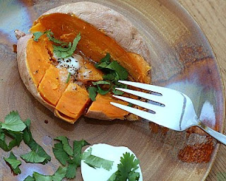A sweet potato cooked in the microwave is so easy, so good!