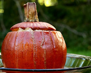 Baked Whole Pumpkin with Custard Cooked Inside