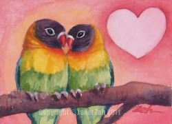 lovebirds heart watercolor painting birds paintings oil aceo valentines