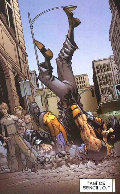 Wolverine aterrizando en el duro asfalto