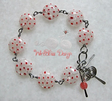 simple wire wrapped Murano (round with red dots) Bracelet