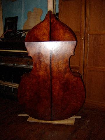 Detais of Wood Grain on the Flat Back of this finished Double Bass