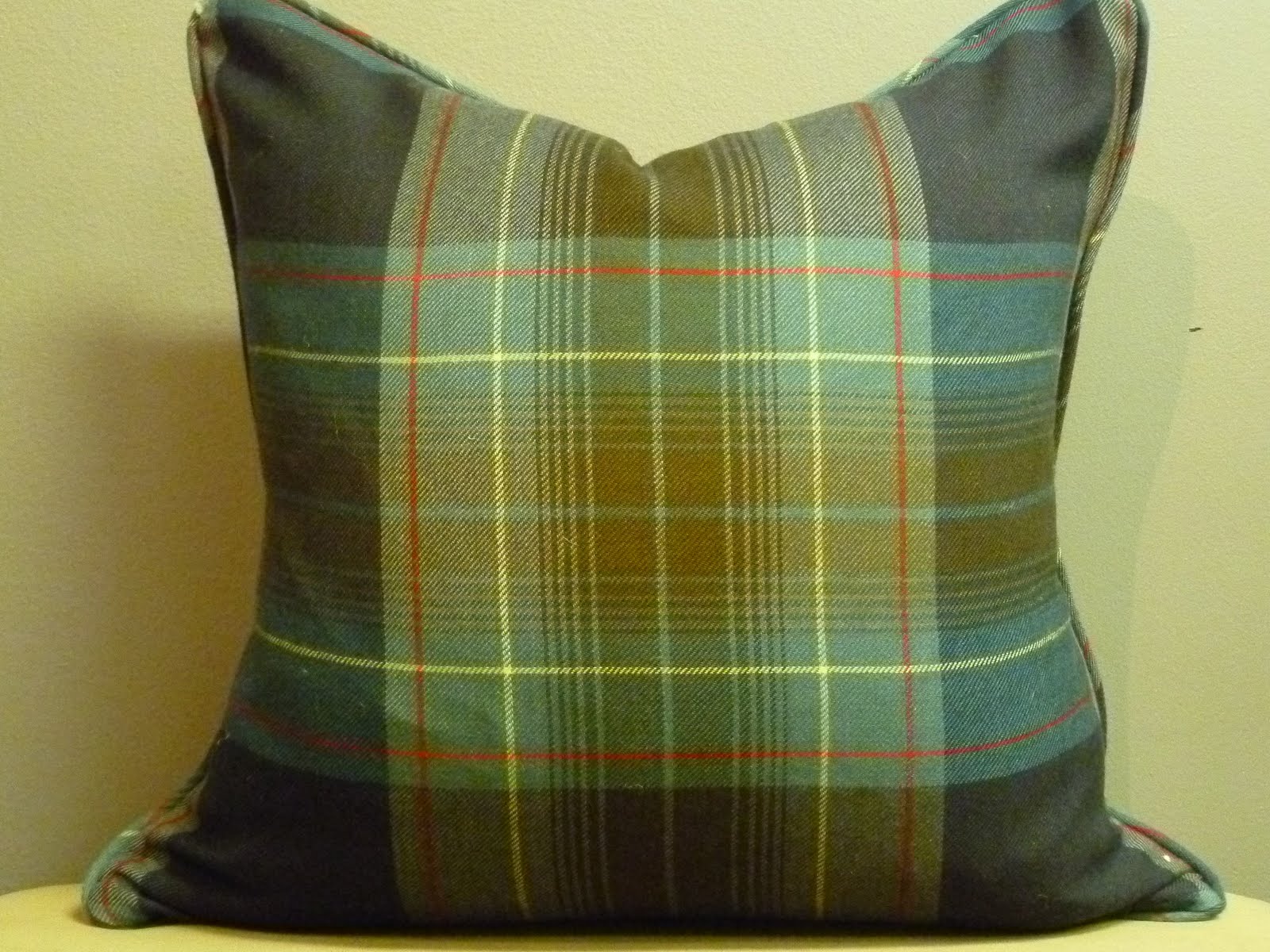 nakedwindow 20x20 burlap pillow case with green plaid back
