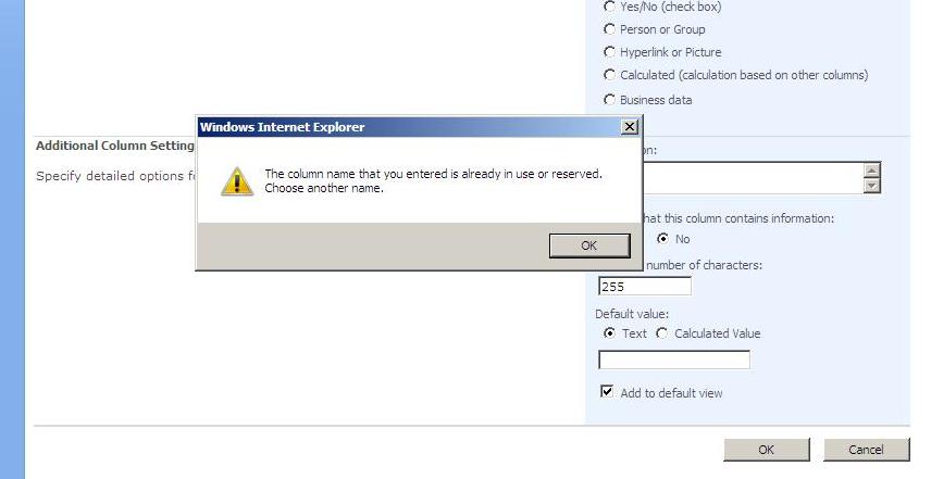 SharePoint And O365 Problems Solutions Error Column Name That You Entered Is Already In Use 