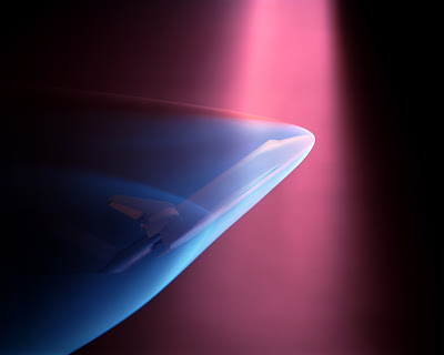 simulación en túnel de viento de los gases ionizados alrededor del Shuttle