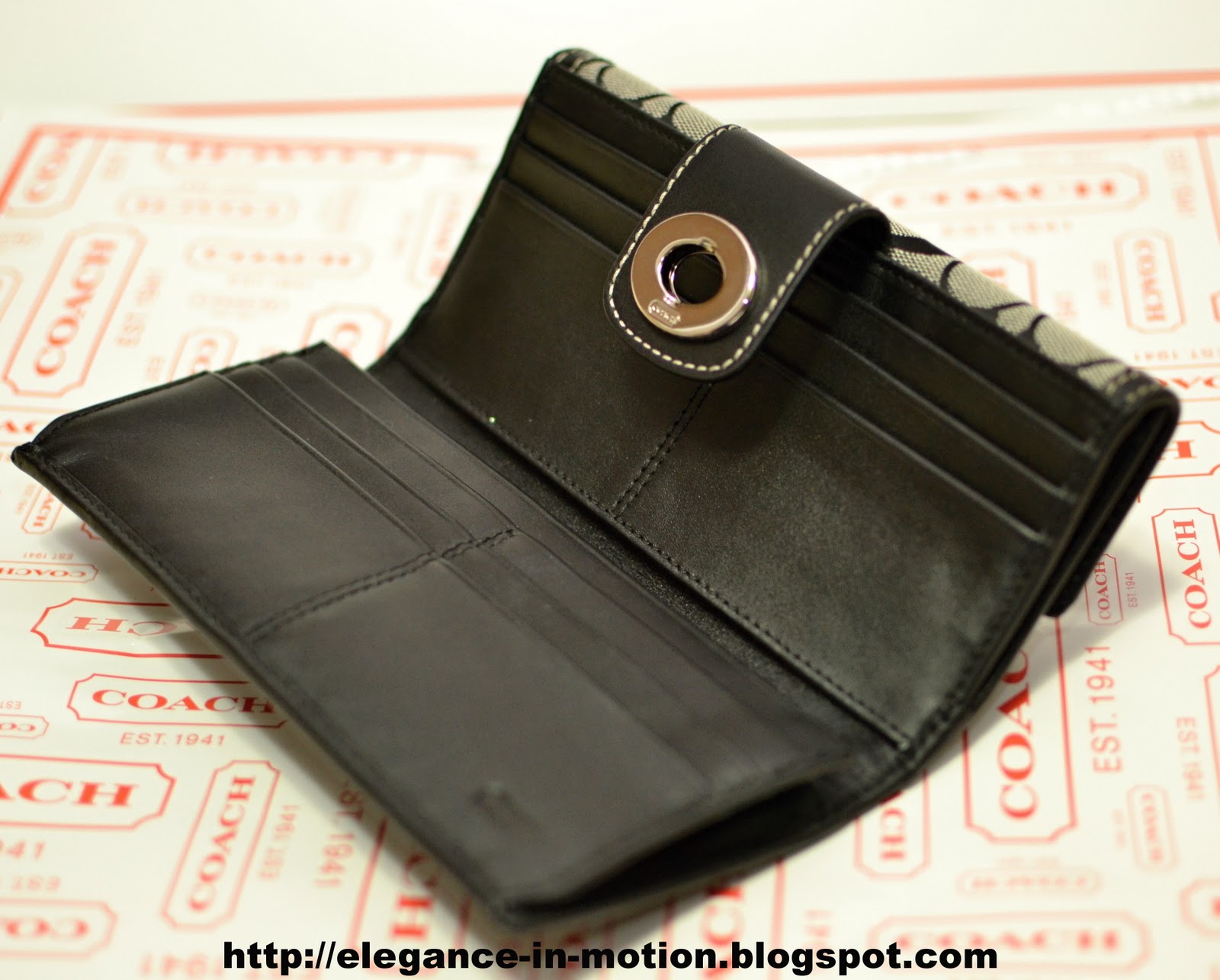 Elegance in Motion Coach Signature Turnlock Slim Envelope Wallet Black