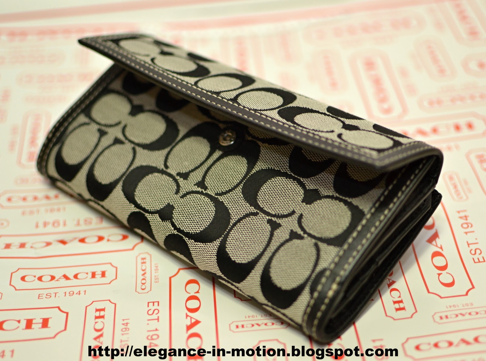 Elegance in Motion Coach Signature Turnlock Slim Envelope Wallet Black
