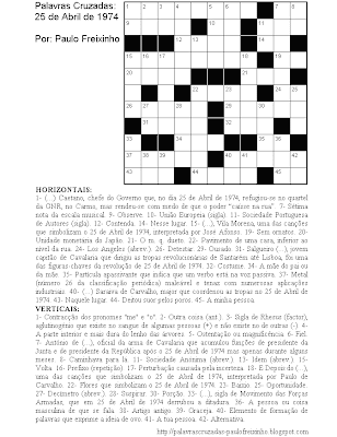Palavras Cruzadas: 25 de Abril de 1974 Passatempo para imprimir - Paulo Freixinho