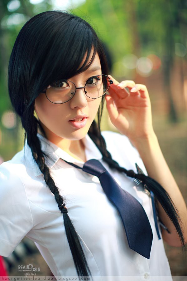 Khmer Free Style Hwang Mi Hee Cute School Girl Uniform With Glasses