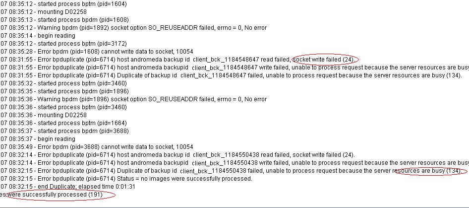 Status Code 191 -- (NetBackup Error 191: no images were successfully ...