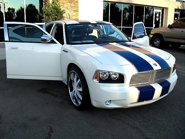 Hot cars: Modified Car Charger White Blue Racing Stripes walp