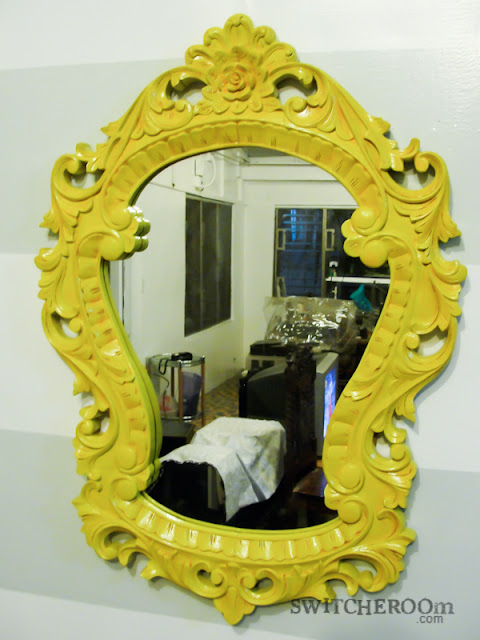 yellow mirror, yellow ornate mirror, baroque mirror, switcheroom, diy mirror