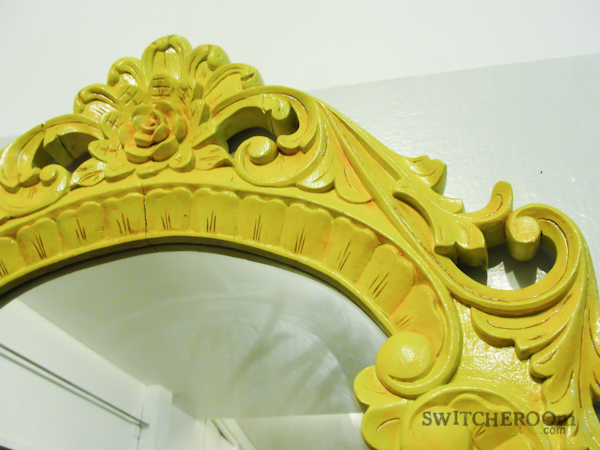 yellow mirror, yellow ornate mirror, baroque mirror, switcheroom, diy mirror
