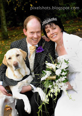 endal, allen, and sandra, family remarriage photo,family back to life with help of endal,gulf war victim miraculous recovery,wedding photography,wedding photo with pet dog