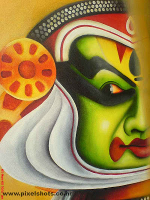 paintings photograph of kadhakali art form of kerala photographed from shops in cochin jew streeet india kerala,chutty kuthal,kadhakali,kerala art forms,paintings of kerala arts,green kadhakaly face painting