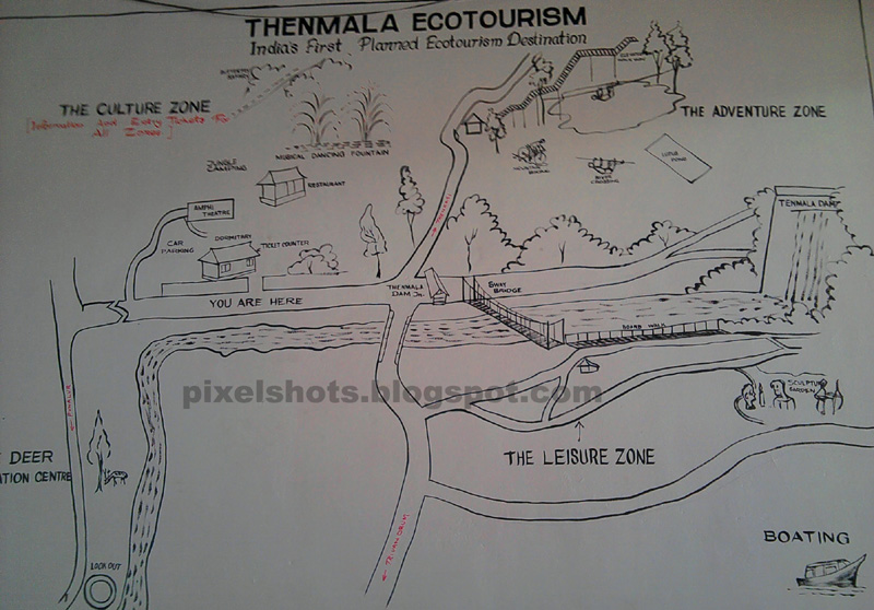 thenmala eco tourism map photo,area map of thenmala ecotour project drawn in the wall of tourist facilitation centre