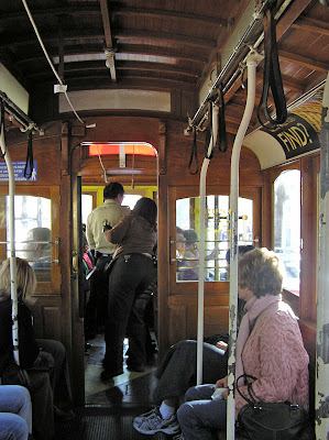 Seating inside a cable car in San Francisco