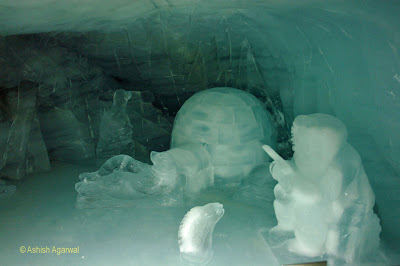 Greenish tinge from the sculptures inside the Ice Palace in Jung frau