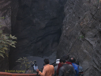 Climbing down the ladder at Jata Shankar