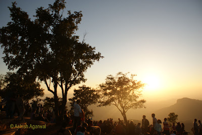 People gathered to watch the sunset at Dhoopgarh in Pachmarhi