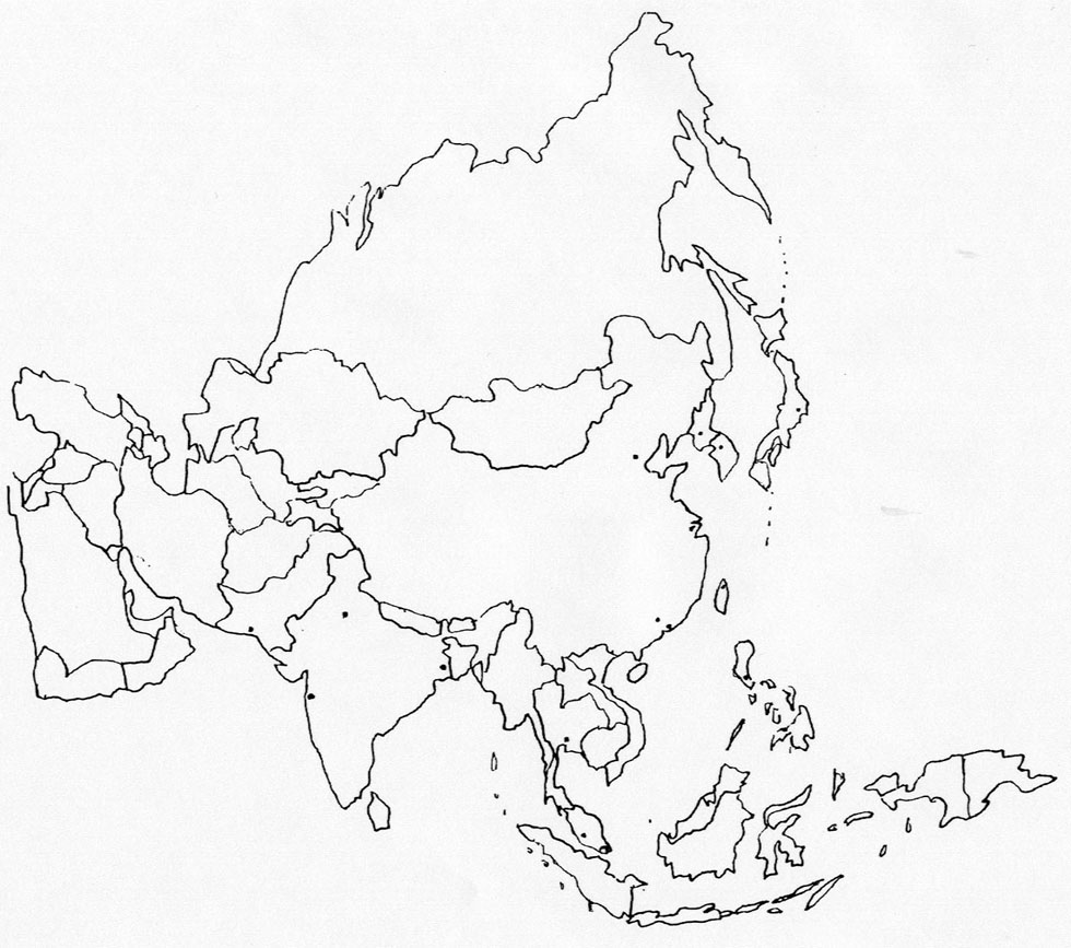 Blank map of asia to label