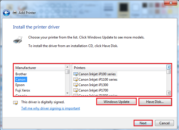 Install Printer Driver Windows 7
