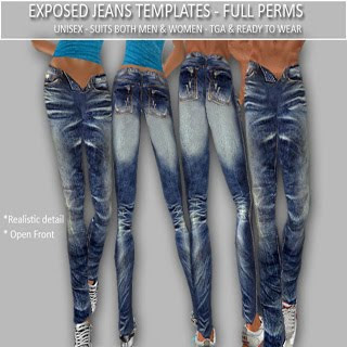 TD Templates - Clothing Textures for SL: EXPOSED JEANS