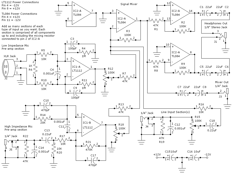 Schematic & Wiring Diagram: Circuits Schematic Mono Audio Mixer