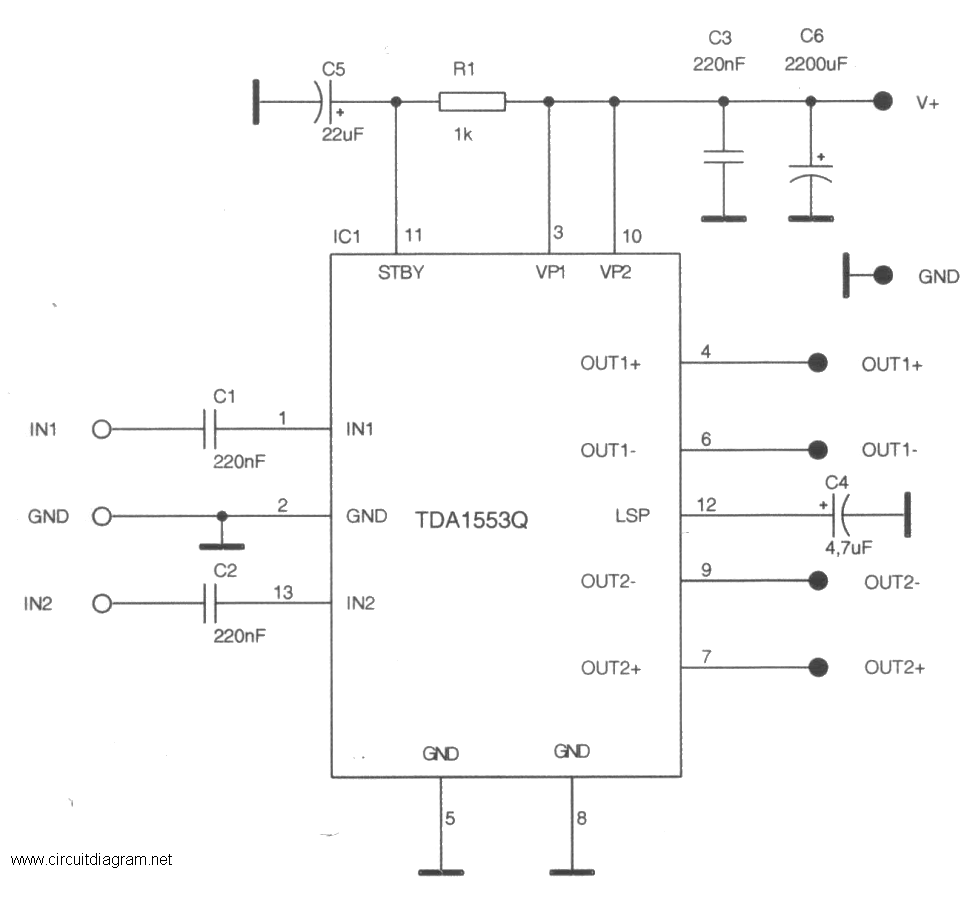 Car Stereo Audio Amplifier with TDA1553CQ Circuit Diagram |AUDIO