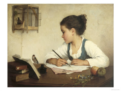 Young Girl Writing at Her Desk by Henriette Browne