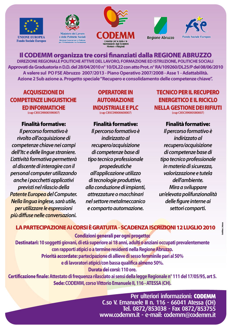 Informalmente Informati CORSI GRATUITI REGIONALI CODEMM