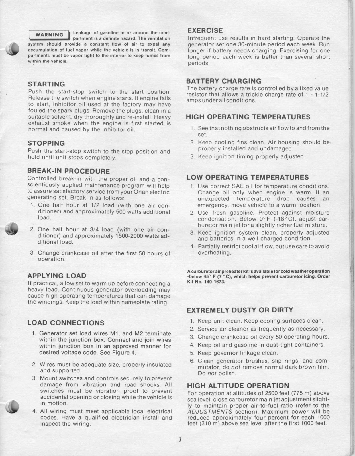 1983 Fleetwood Pace Arrow Owners Manuals: ONAN 4.0 KW BFA Genset