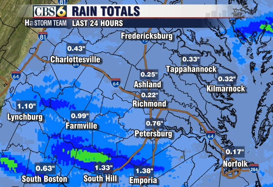 CBS 6 Storm Team Blog Rain Totals Last 24 Hours