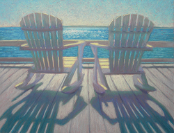 chairs adirondack rocking painting pastel chair paintings deck watercolor poucher inn water together