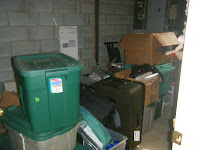 Boxes piled in a room