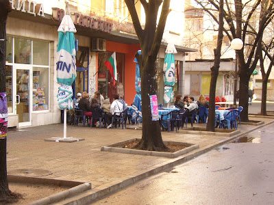 Eating and Drinking Outside a Yambol Street Cafe on New Year's Eve