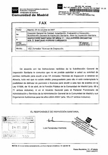 Denegación al Presidente de la AISSMa de la asistencia a las Jornadas de Inspección de Andalucía, por falta de crédito y porque ¡la asistencia a congresos y jornadas es ilegal en Madrid!