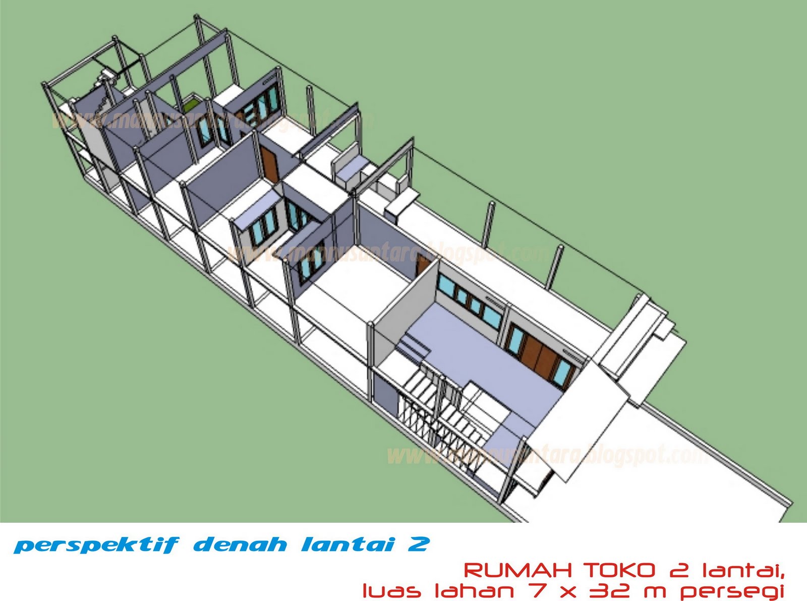 Desain Rumah Toko (Ruko) Dua Lantai di Atas Lahan Seluas 7 x 32 m 