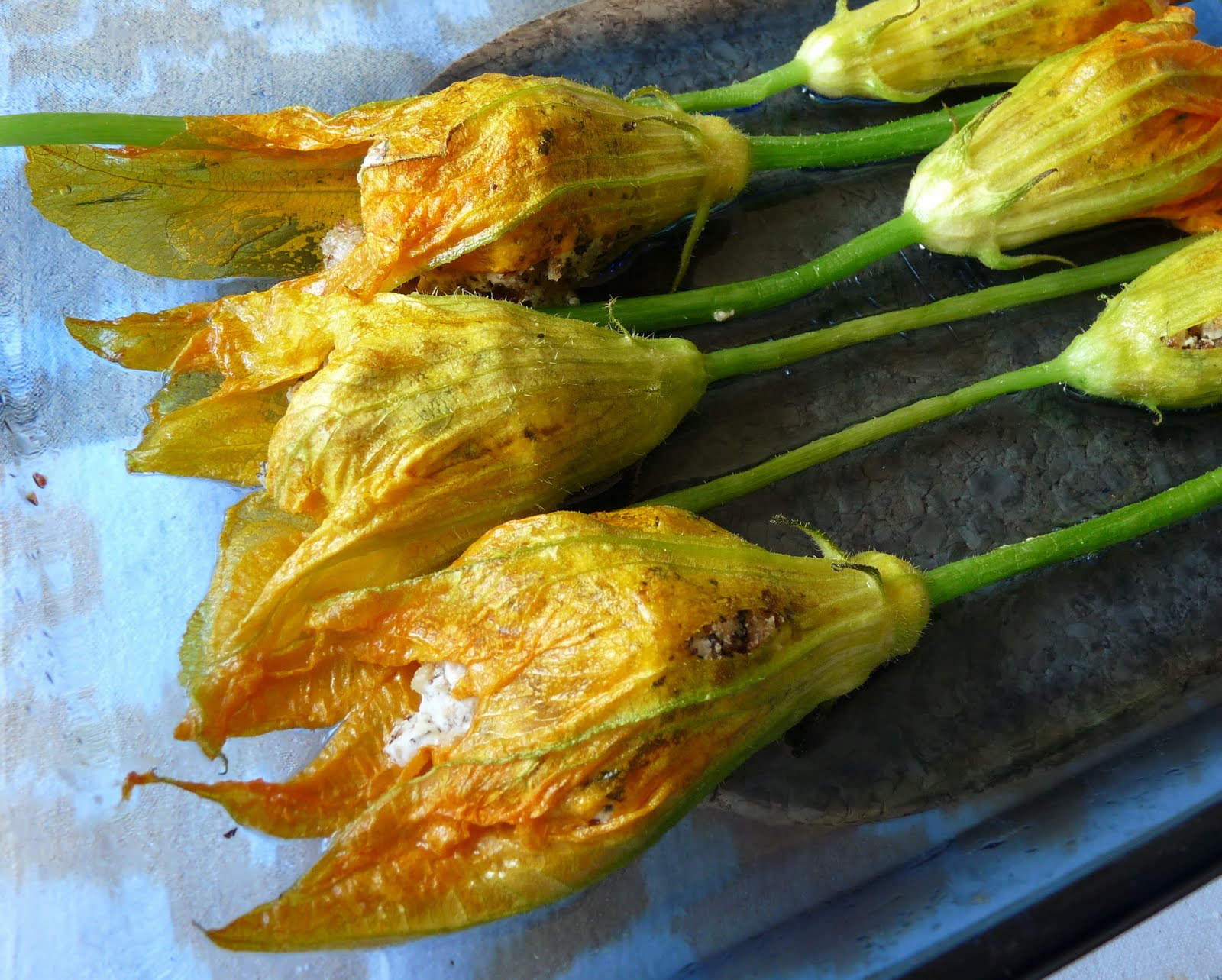 Homemade Lemon Cake Baked Stuffed Squash Blossoms