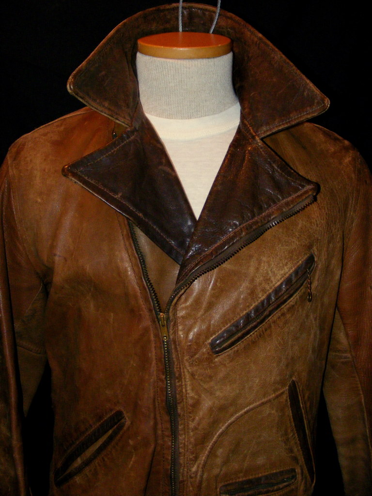 1930's Two Tone Half Belt Leather Jacket Rivet Head