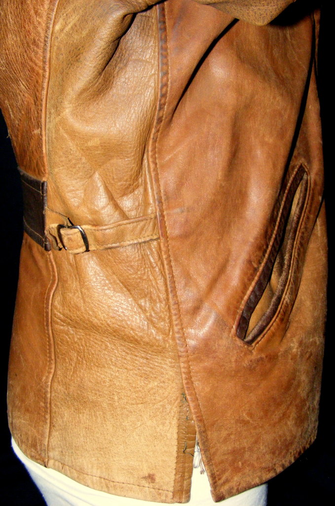 1930's Two Tone Half Belt Leather Jacket Rivet Head