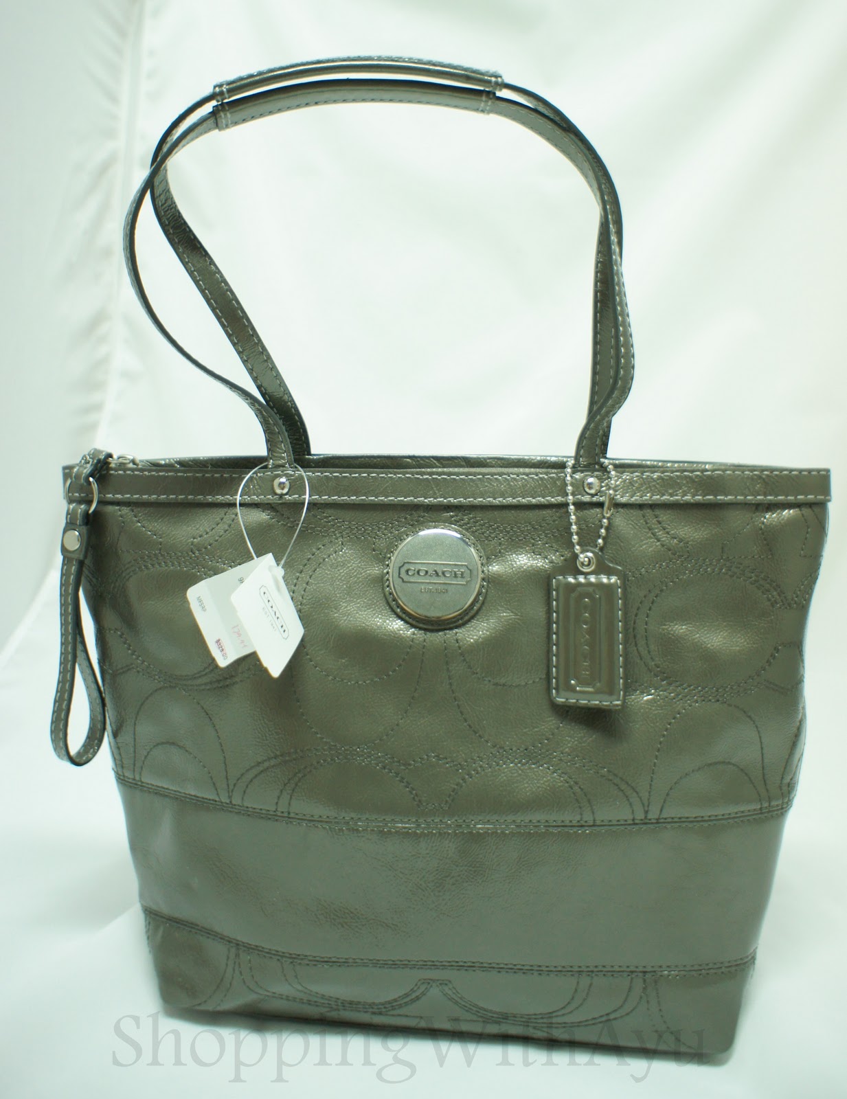 Shopping With Ayu: COACH Signature Stripe Patent Tote Style 15142