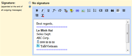 Gmail HTML signature