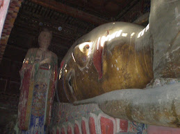 Face of largest recling Buddha in China
